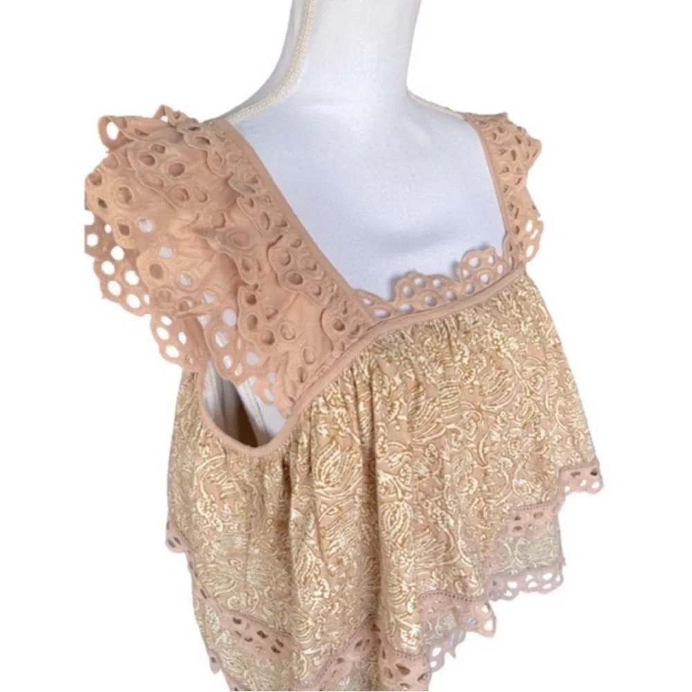 ANTHROPOLOGIE Let Me Be Layered Ruffle Peach Eyelet Swing Top Feminine Blouse - Picture 13 of 16
